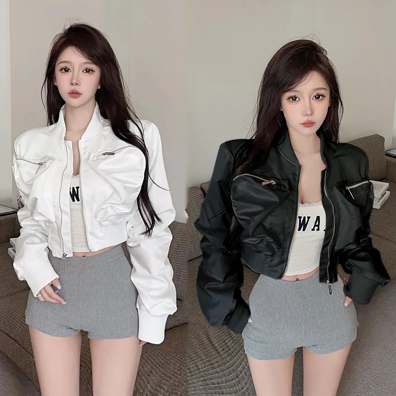 美式复古黑色工装棒球服外套女春秋季高级设计感小众短款夹克上衣