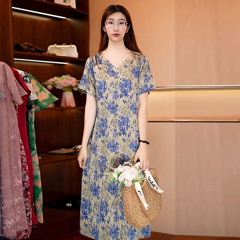 【蓝金花朵】新款显白遮肉连衣裙A