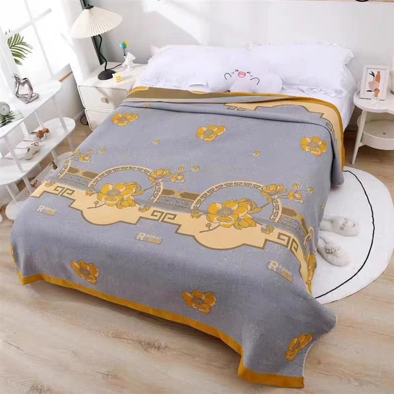 玉兰2*2.3米纯棉床盖盖毯透气纱布毯双面可用可铺可盖色织提花