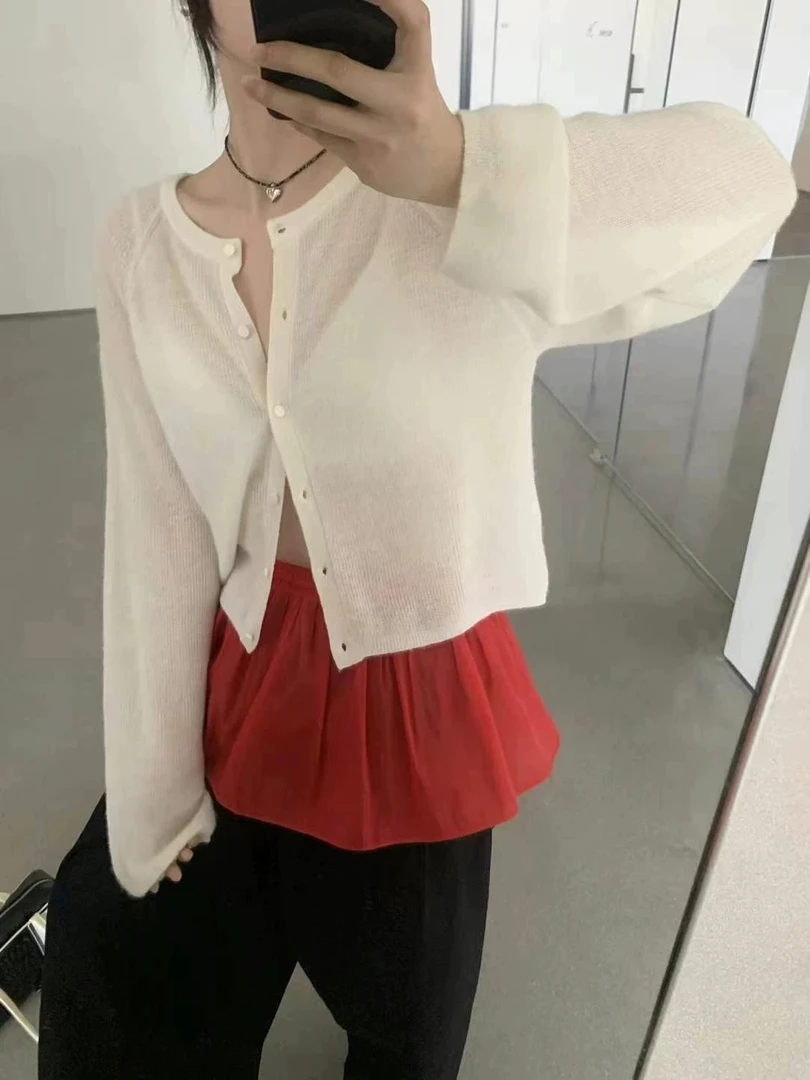 浅之夏秋新款韩系温柔圆领单排扣显瘦针织开衫