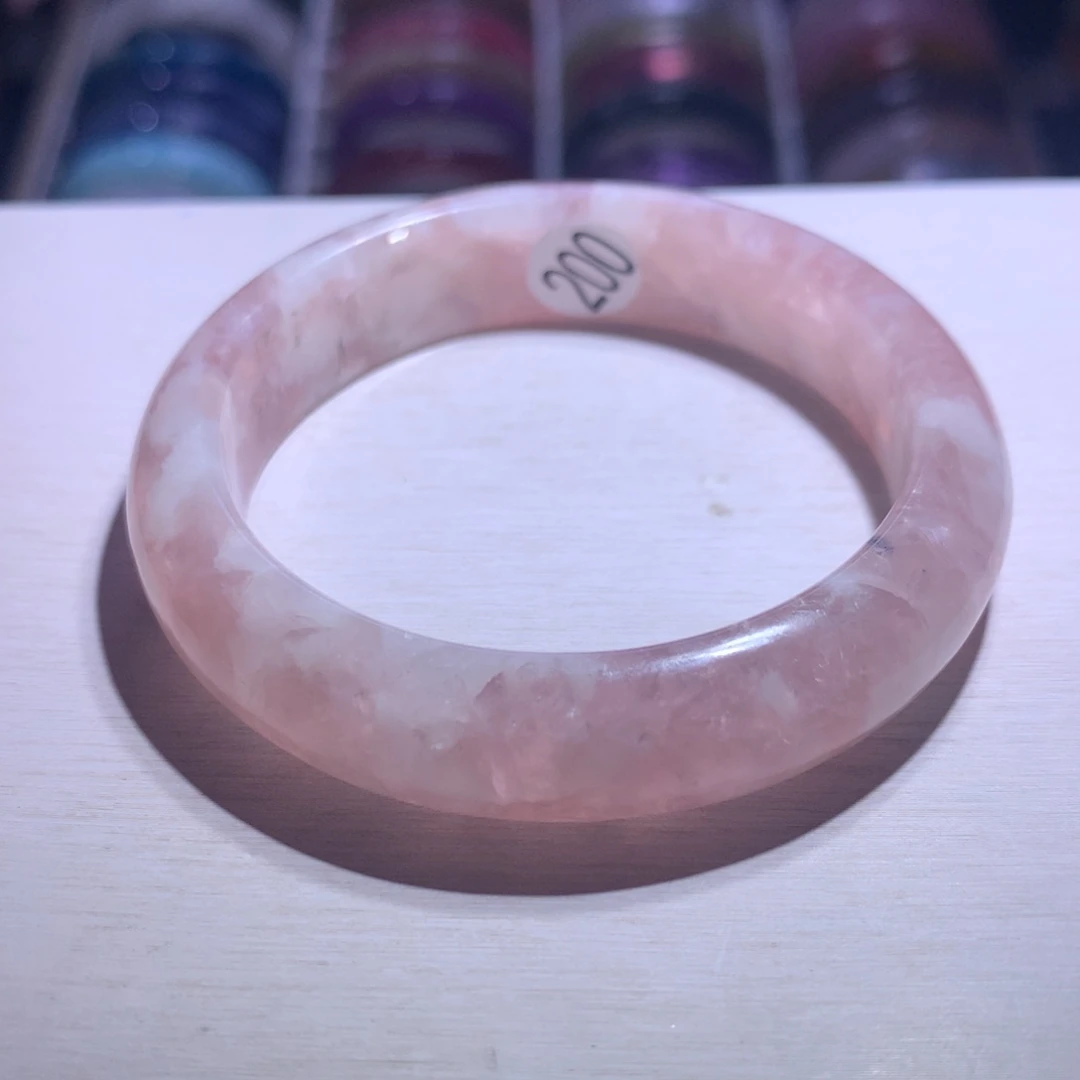 水晶手镯银S925镶嵌粉祖母50.6圈200