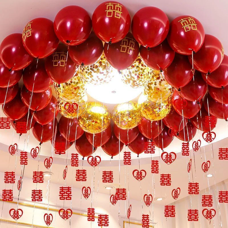 婚房气球吊坠心形新房装饰婚礼女方客厅布置场景浪漫雨丝亮片用品
