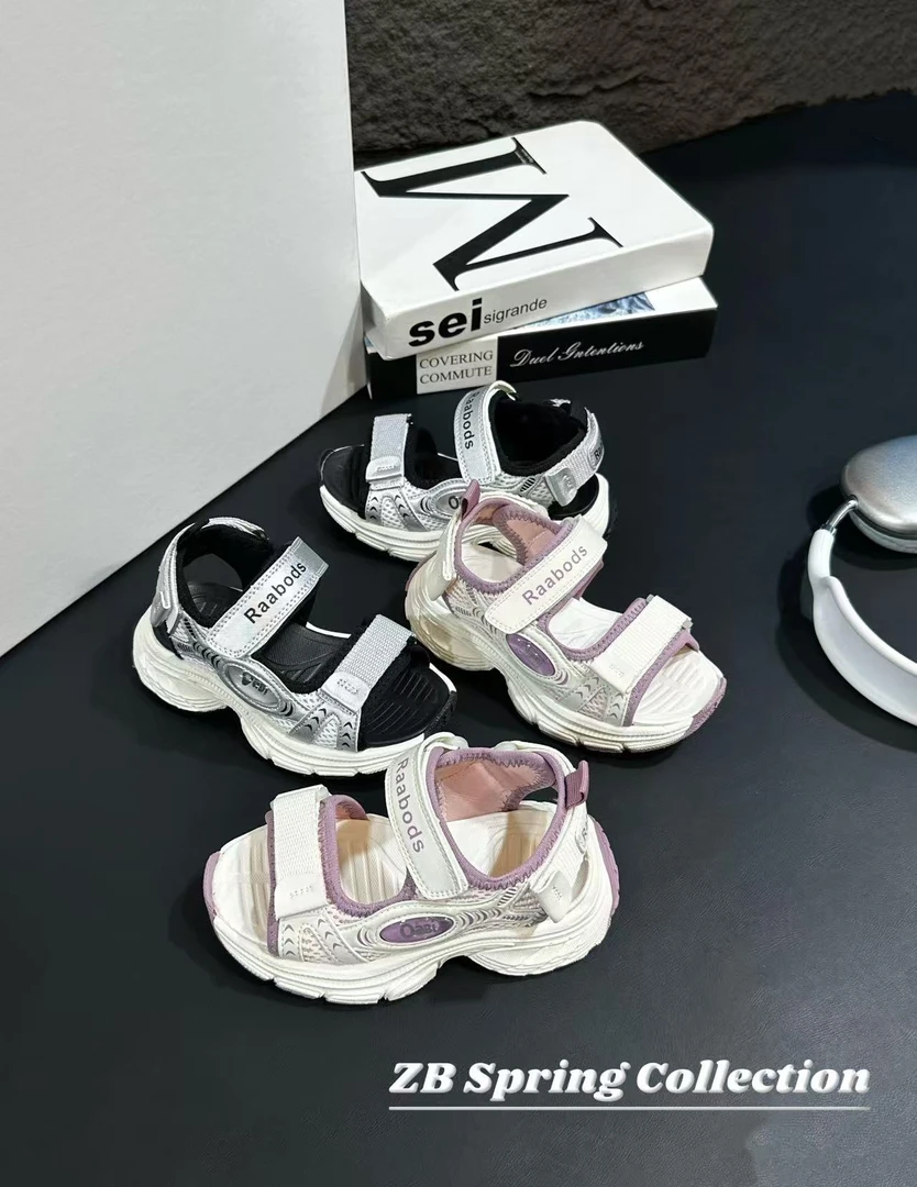 【哲豹】2025新款夏季儿童凉鞋露趾魔术贴防滑软底沙滩鞋