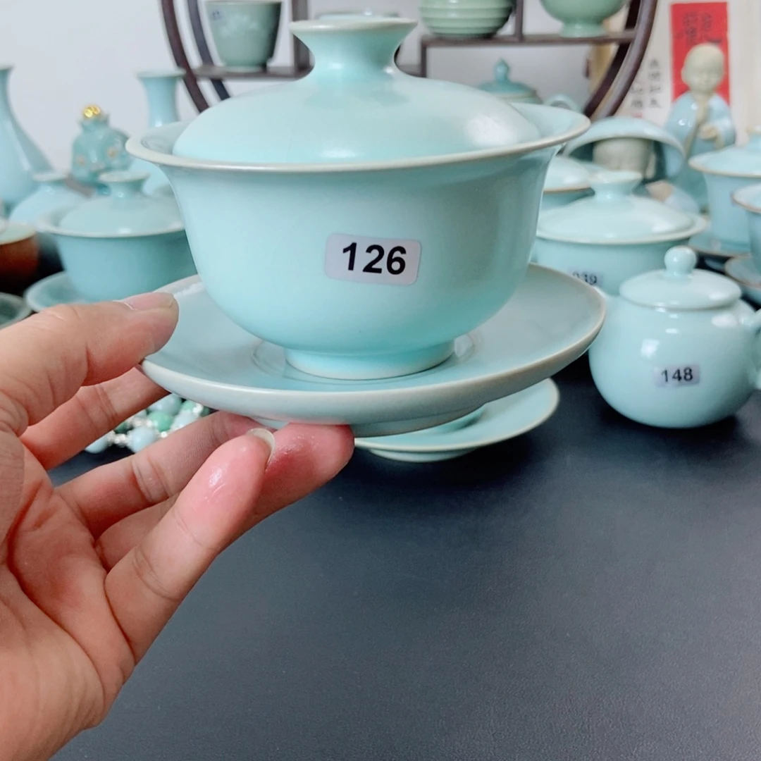 @****奥微瑕仿古釉手工元宝盖碗