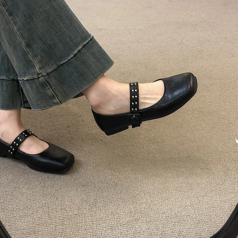 复古韩系浅口玛丽珍单鞋女2025春季新款平底时尚百搭配裙子小皮鞋