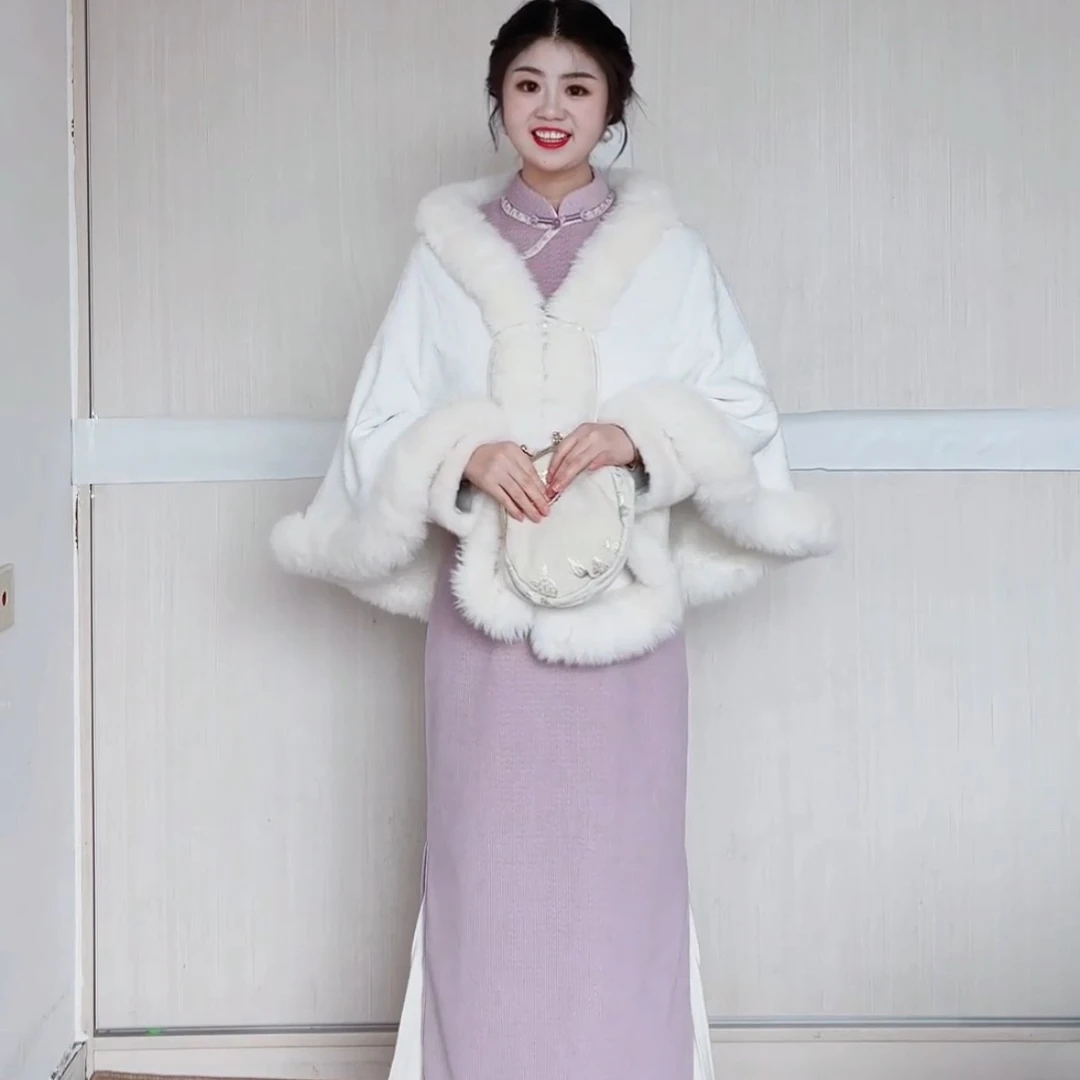 (霓裳)浅色淡雅2024款国风旗袍复古冬款上班日常可穿加厚加绒