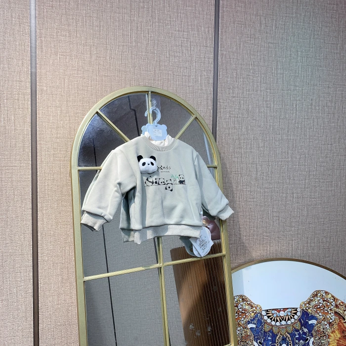 AV142   宝宝米杏色圆领长袖双层卫衣    秋冬款