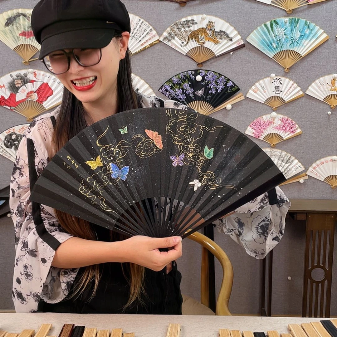 国画95寸黑檀-纯手绘-文玩扇骨（默认粘好）