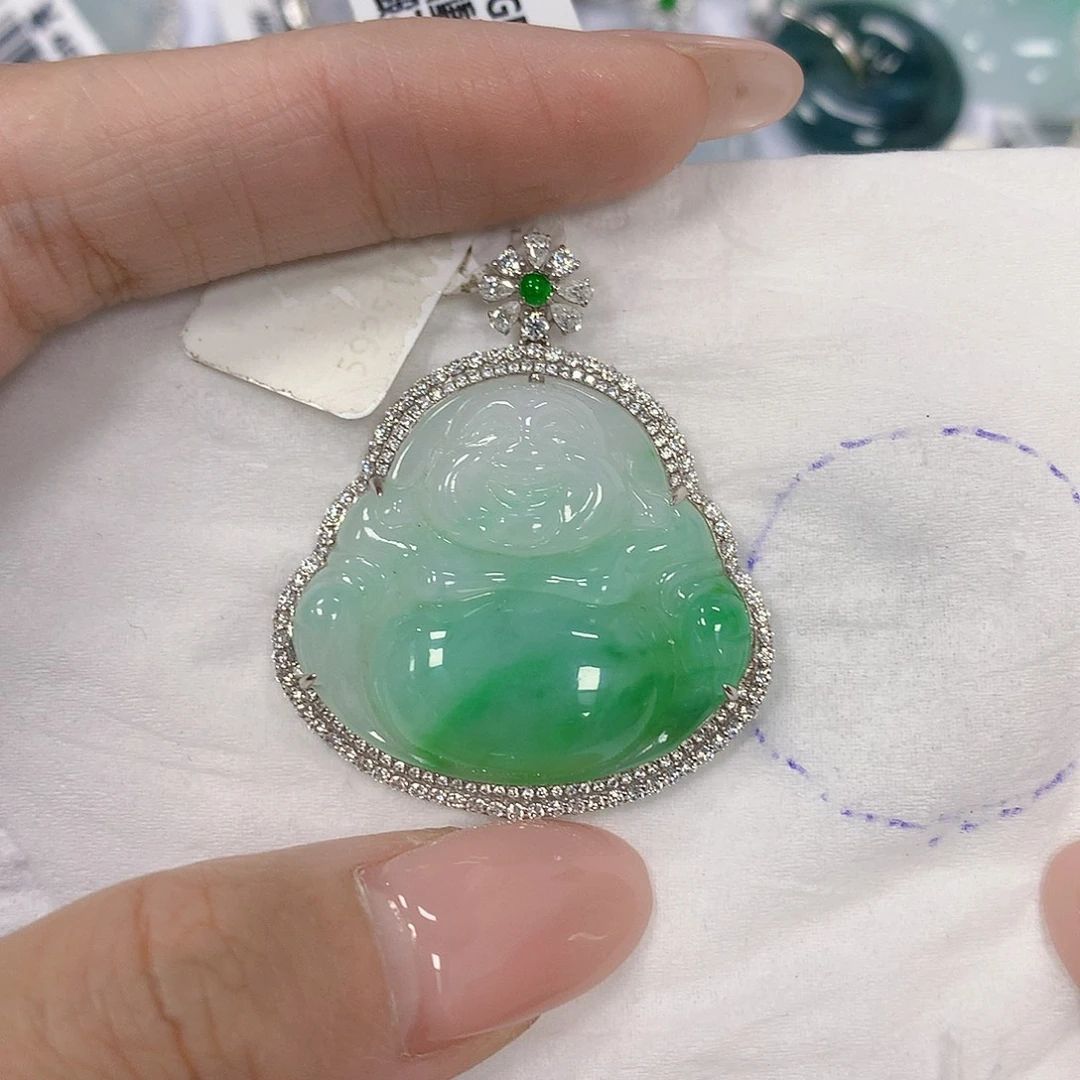 翡翠18K金镶嵌颈饰天然翡翠a货 百元以上9米证书费自理