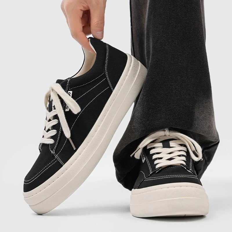 布鞋男款2025新款休闲德训鞋潮高级感厚底板鞋透气通勤日系帆布鞋