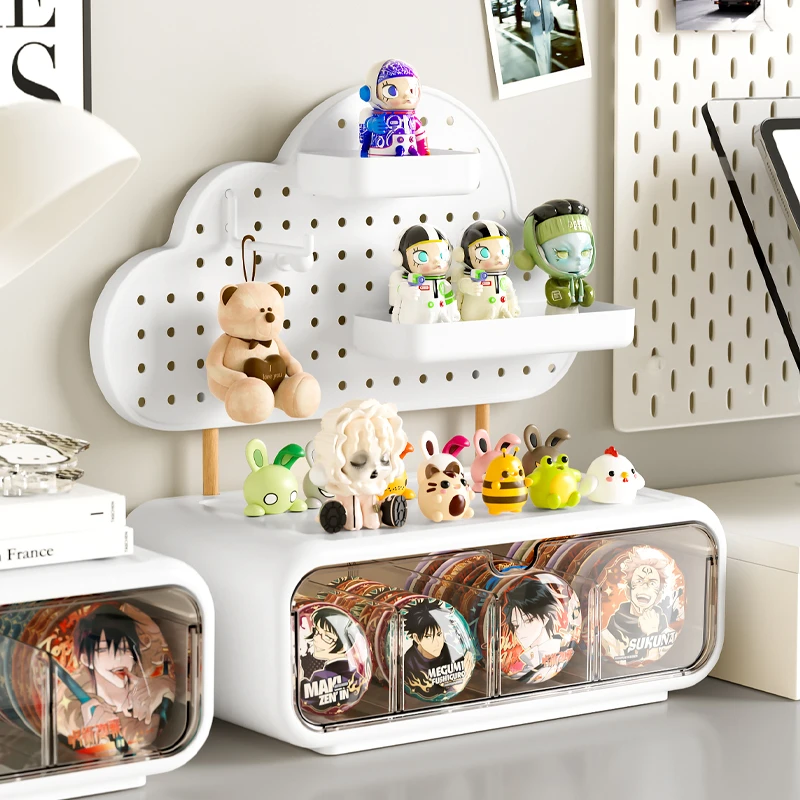 桌面吧唧收纳盒透明抽屉分格展示架动漫周边谷子DIY洞洞板置物架
