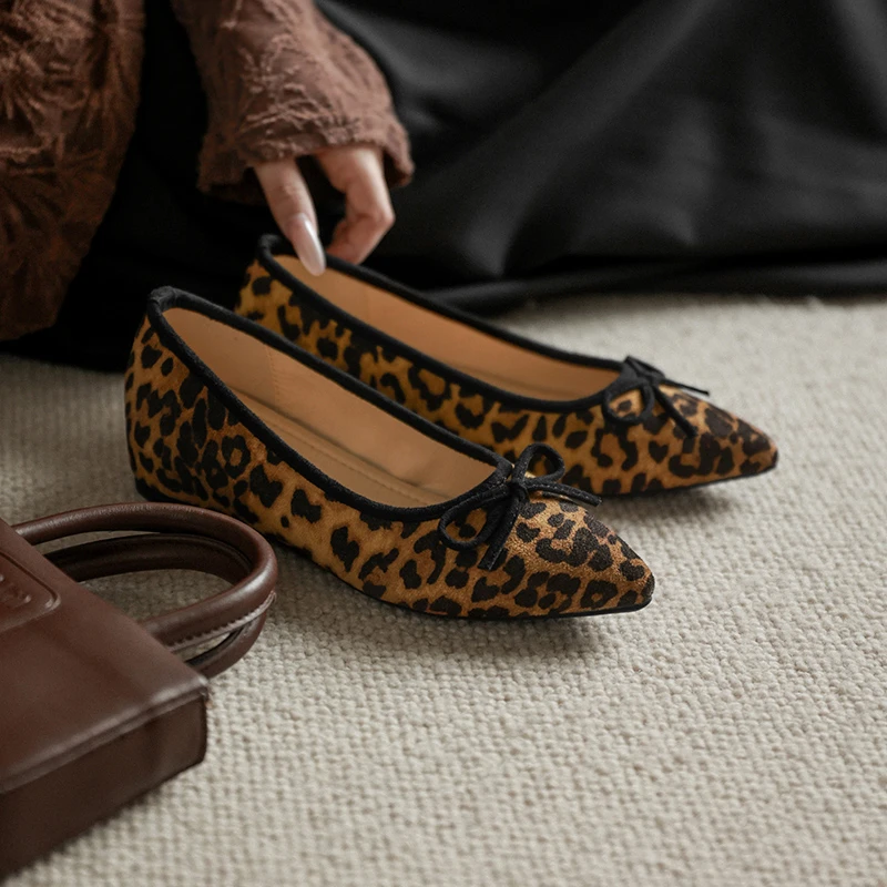 通勤春夏蝴蝶结豹纹浅口单鞋百搭复古跟鞋春季