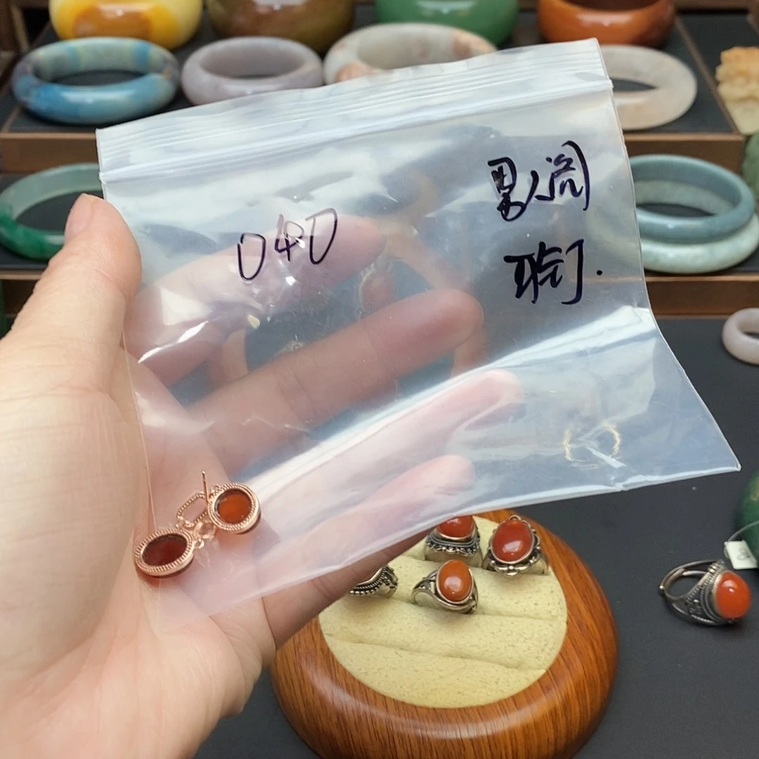 石榴石耳钉银S925镶嵌男*阁