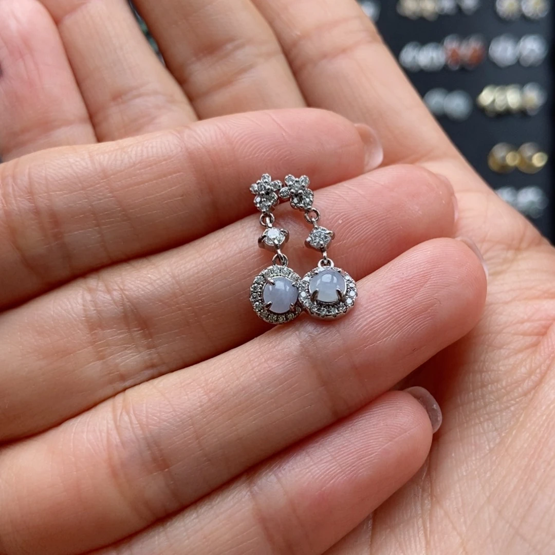 翡翠耳饰银S925镶嵌翡翠首饰