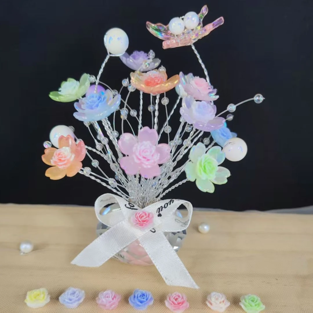 手工迷你玫瑰蝴蝶家居桌面摆饰