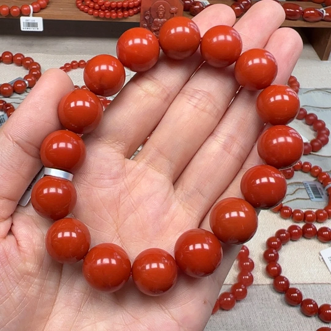 未镶嵌手串南红玛瑙瓦西满色满肉柿子锦13mm+圆珠 典藏级