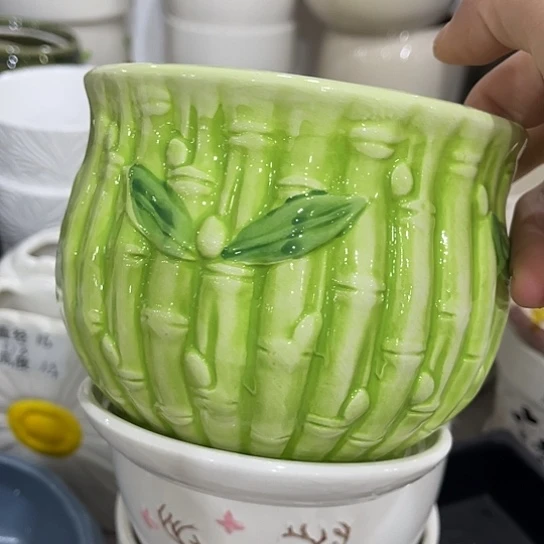 多肉绿植陶瓷花盆9.9包邮，有孔