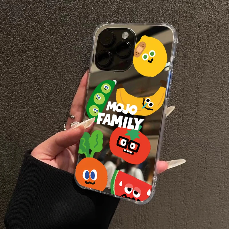 夏天水果蔬菜镜面手机壳适用苹果16promax小米1513VIVO华为Reno14