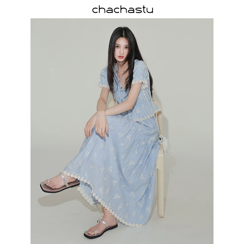 CHACHASTU【出游】南法风情重工刺绣小花边上衣/半裙ZRS1407