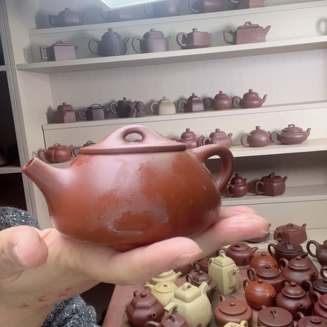 紫砂茶壶最***线朱泥石瓢壶