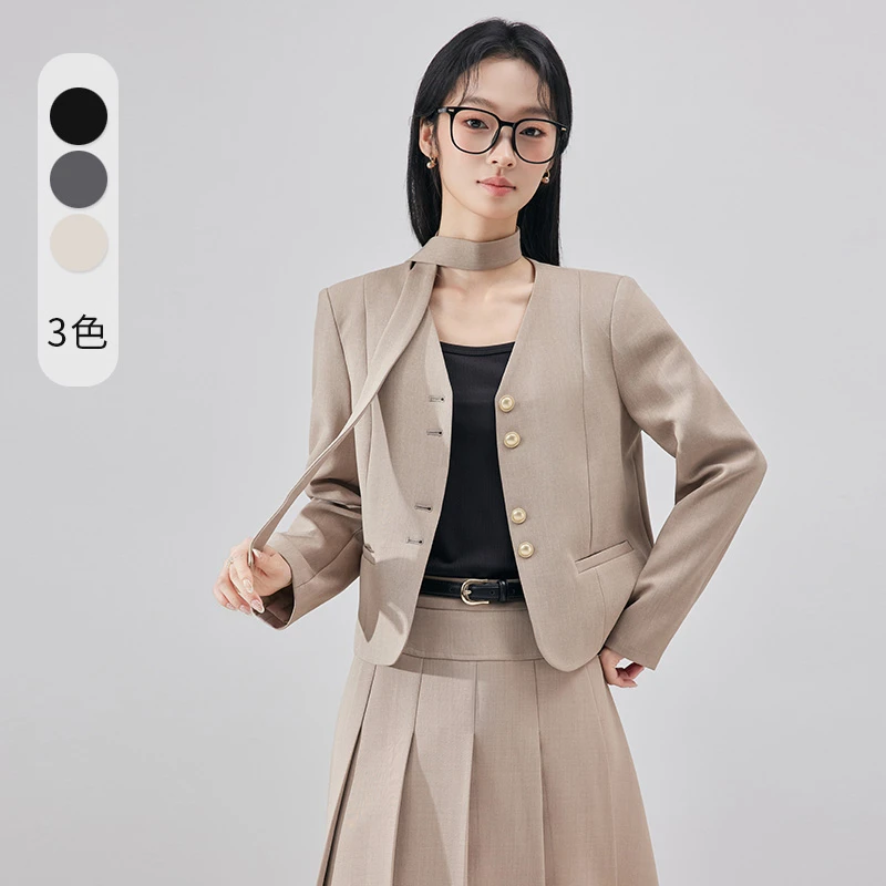 学院风西装套装女教资面试职业小个子大学生短款西服百褶裙两件套