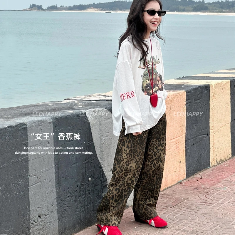 LEOHAPPY【女王】棉感斜纹做旧豹纹印花休闲工装香蕉裤