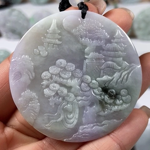翡翠颈饰未镶嵌山水牌福利