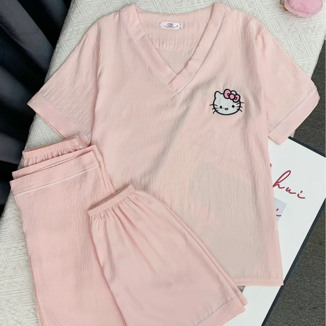 【三件套】睡衣女夏季新款短袖短裤长裤睡衣云朵棉卡通家居服套装