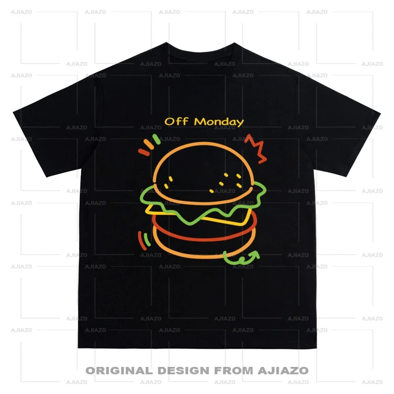 美式【线条汉堡】印花短袖T恤 复古重磅男女同款宽松百搭上衣