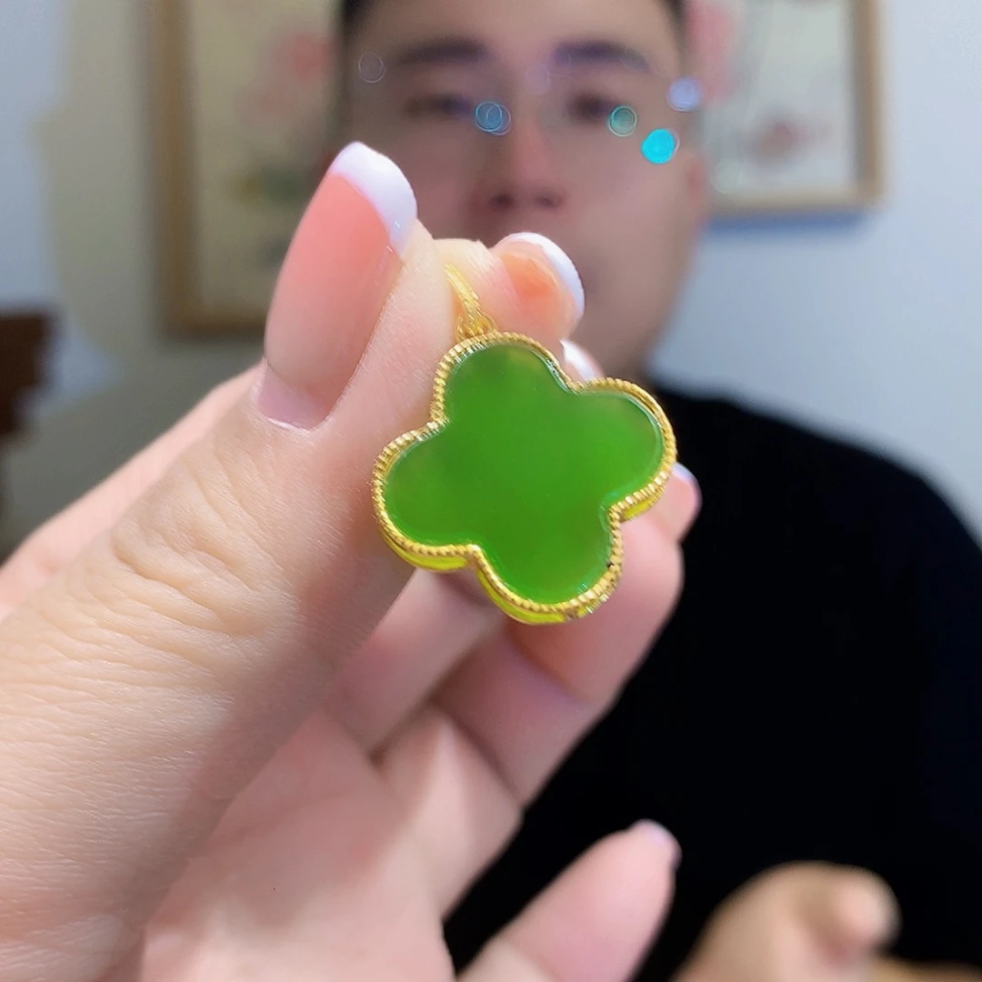 和田玉（碧玉）颈饰银S925镀金镶嵌