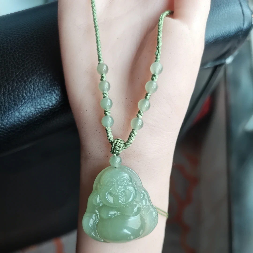 和田玉青海料高冰佛公吊坠挂件 尺寸32-32-11mm