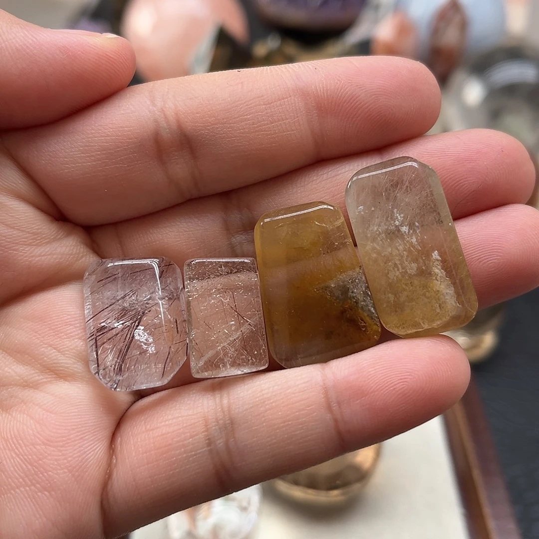 水晶珠宝半成品未镶嵌41 兔毛发晶无事牌