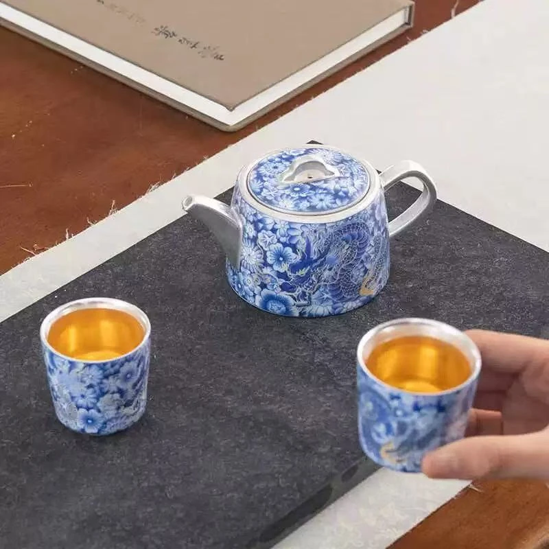 陈培堃龙腾盛世银壶一壶两+龙腾盛世茶盘ZH104