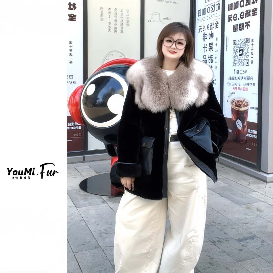 【YOUMI】冬季穿搭抗风保暖美利奴羊毛皮搭配狐狸毛领-23930