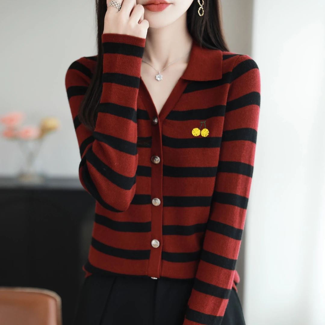 胖mm春秋大码polo领条纹毛衣女遮肚子显瘦气质上衣内搭针织打底衫