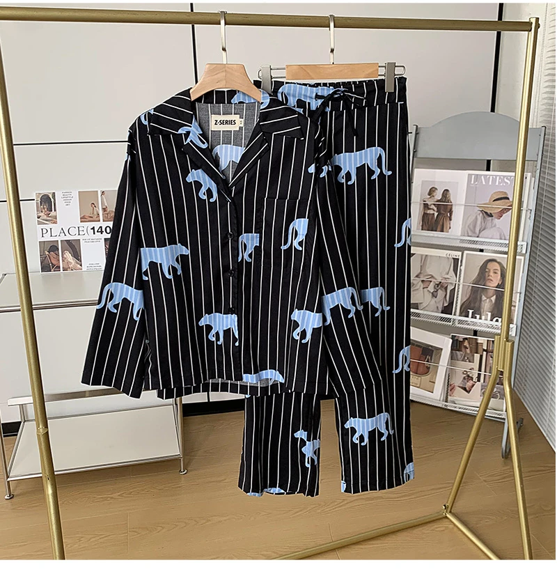 【午夜蓝豹】-新款潮牌可外穿纯天丝居家服睡衣套装