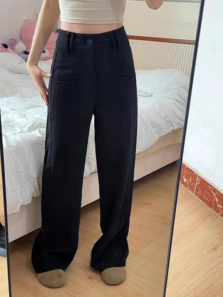 黑色直筒西装裤高级感垂感阔腿裤休闲裤梨形身材胖mm显瘦裤子女款