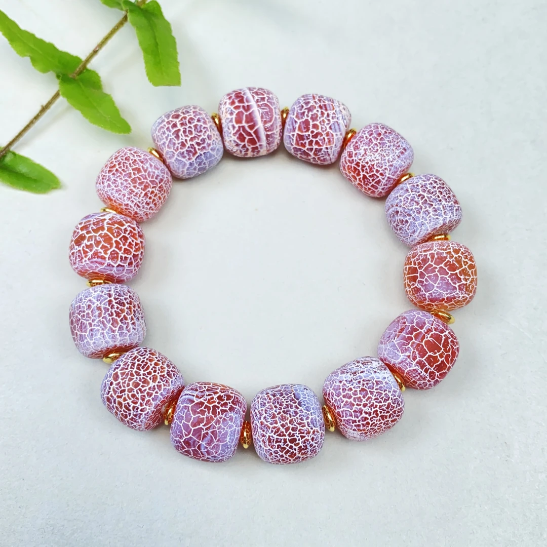 天然玛瑙阿拉善戈壁奇石血胆金莲风化料苹果珠手串卡14mm