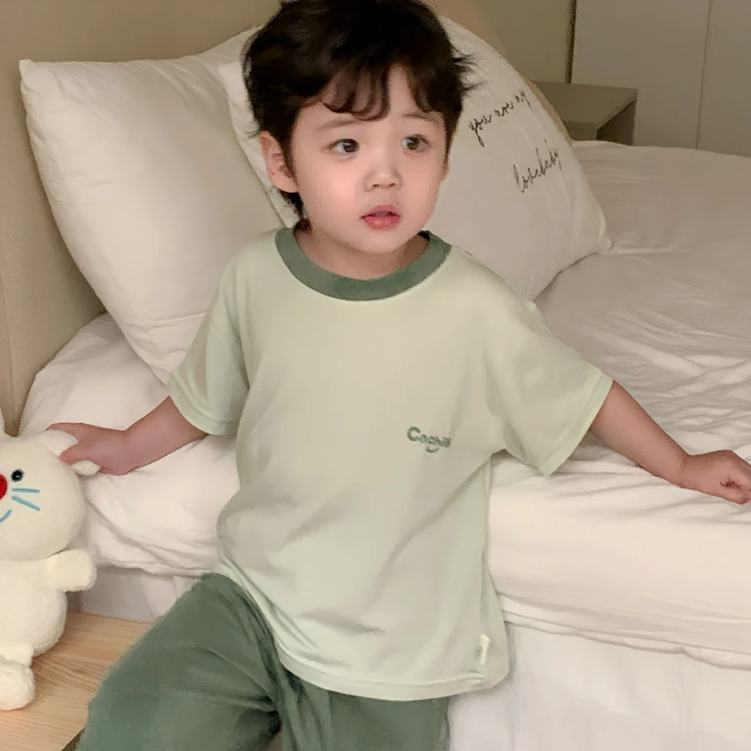 华稚25年新款莫兰迪色系A类宽松版莫棉亲子家居服套装