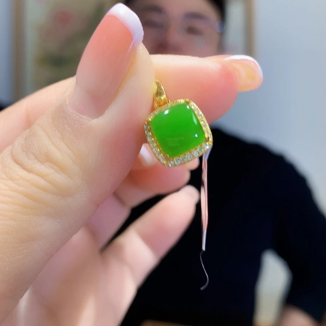 和田玉（碧玉）颈饰银S925镀金镶嵌