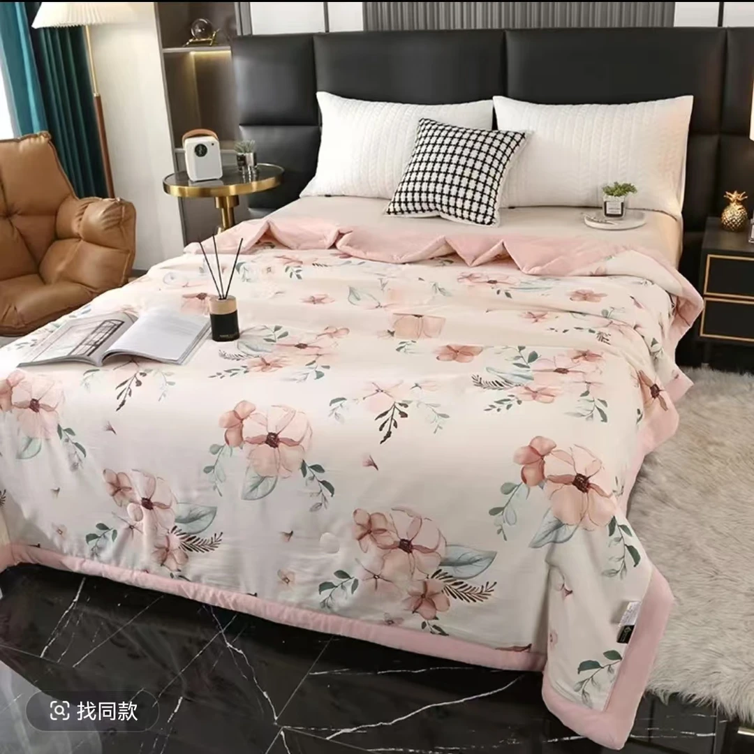 H《花开富贵》A类夏天可机洗双层纱夏凉被