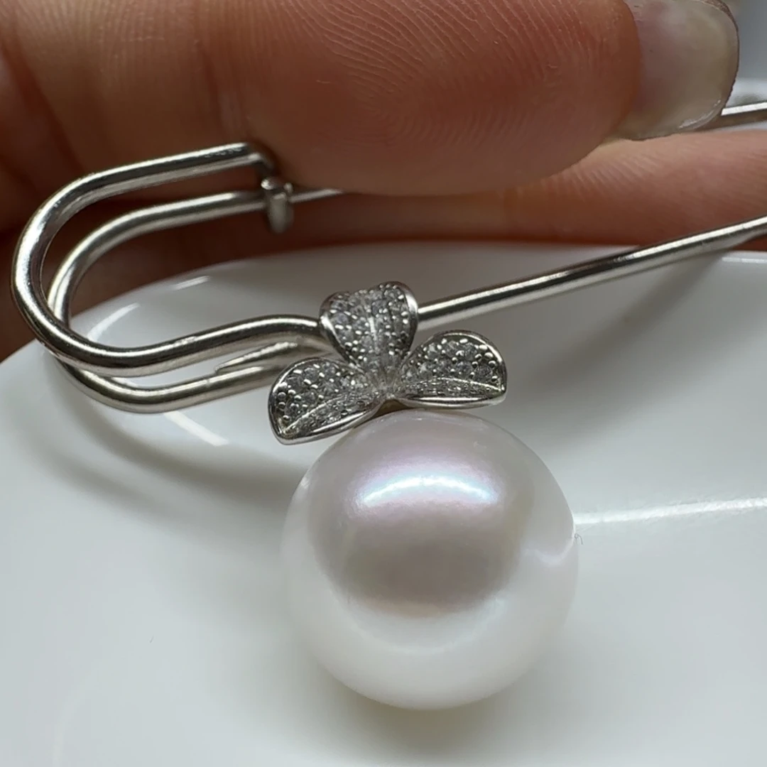 五***月淡水珍珠银S925镶嵌耳饰珍珠13.8