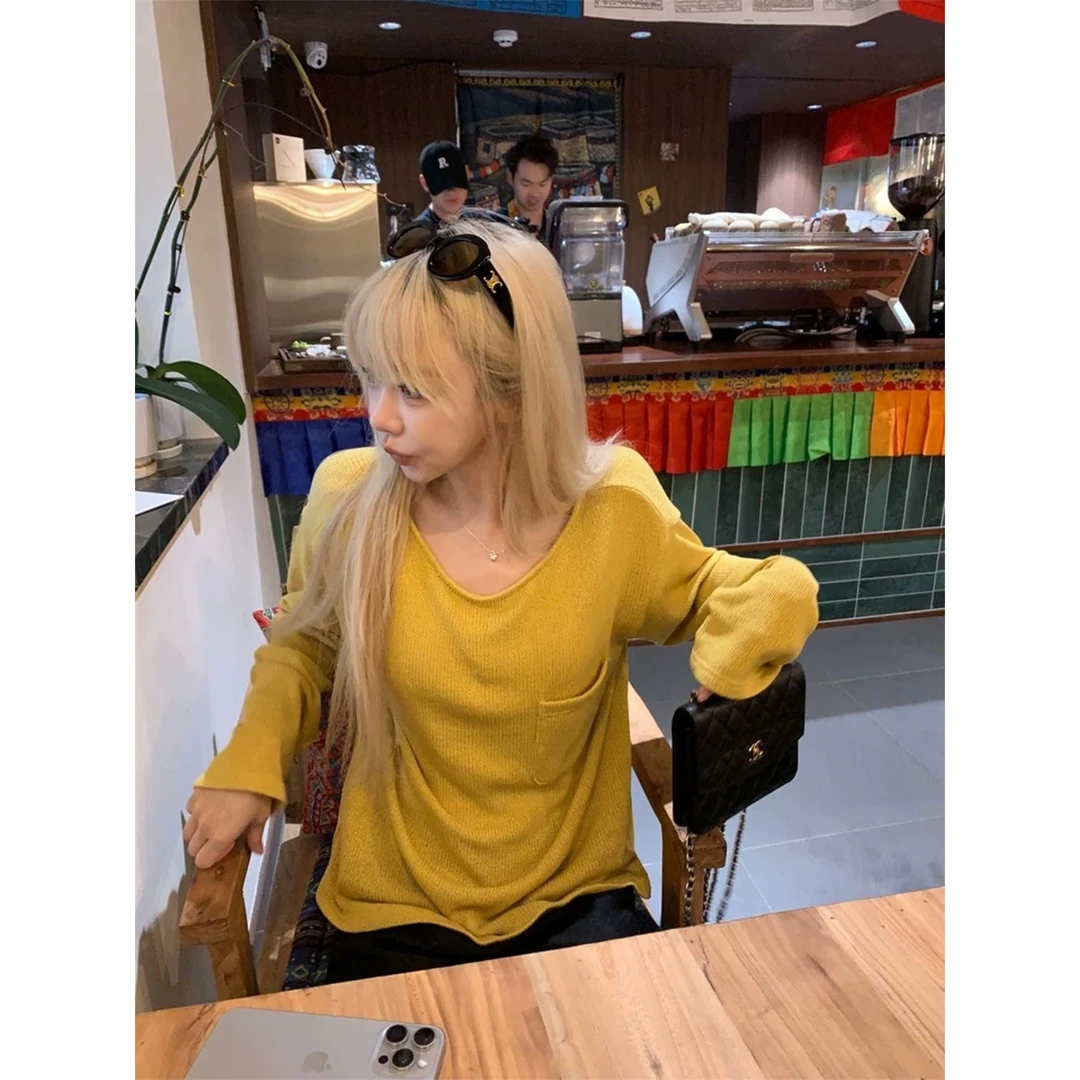 松弛基因 三种穿法纸片人针织口袋罩衫Z 9287#