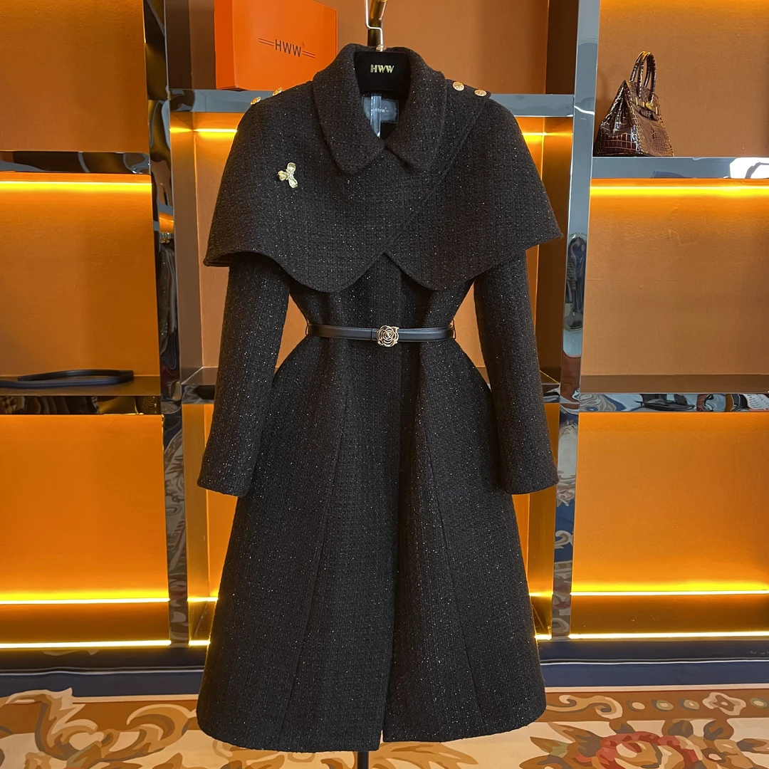 90白鹅绒含羊毛(袖子也加绒)英伦时尚气质收腰鹅绒服DHZFF407772