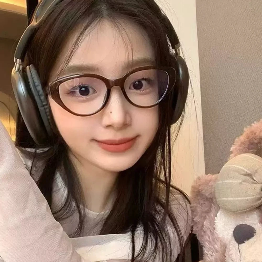 网红猫眼眼镜女配度数近视素颜神器方圆脸防蓝光平光眼睛框镜架