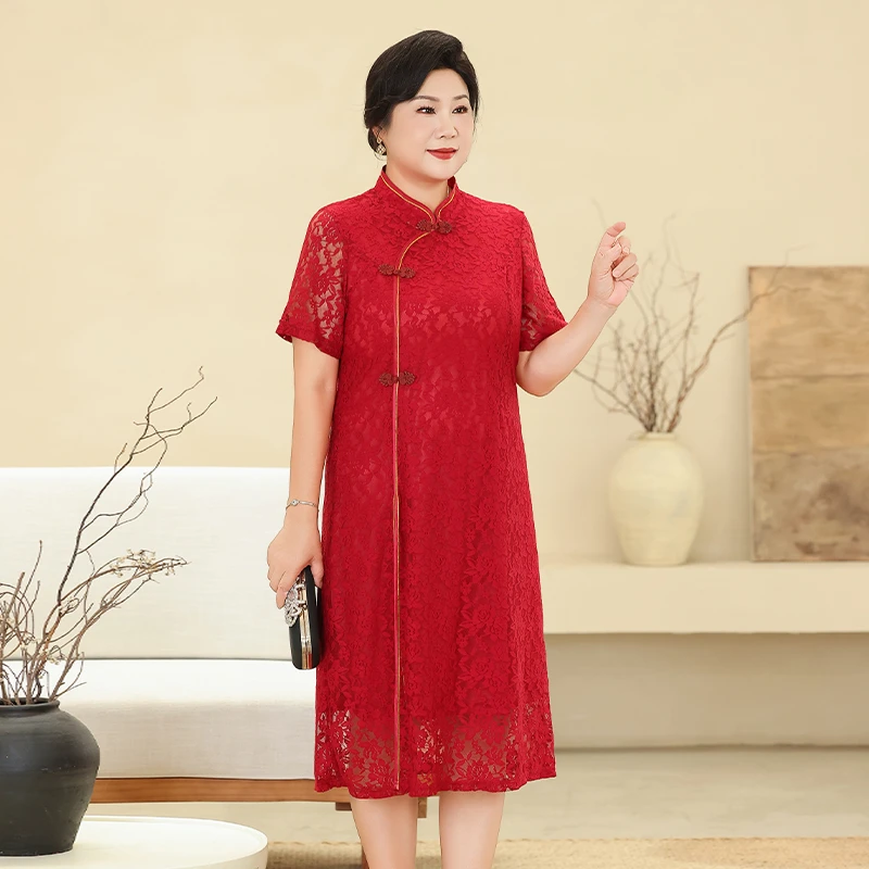 新款夏装婚宴中式高贵中年婚礼中老年女装中长款连衣裙FX36-A175