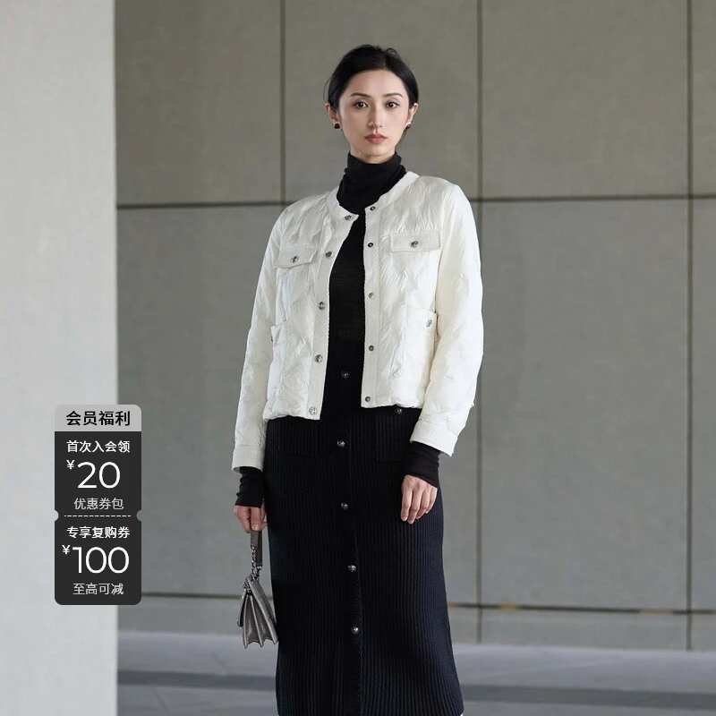 sdeer圣迪奥女装小香风圆领菱格短款轻薄羽绒服S24483102