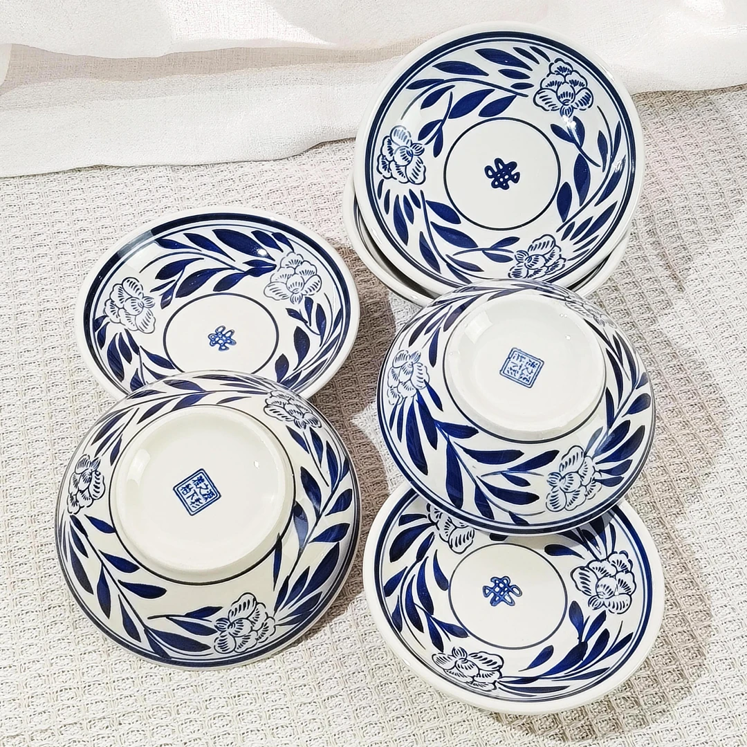 2025新款中式青花釉下彩陶瓷盘子菜盘家用深火锅蘸料碗商用摔酒碗