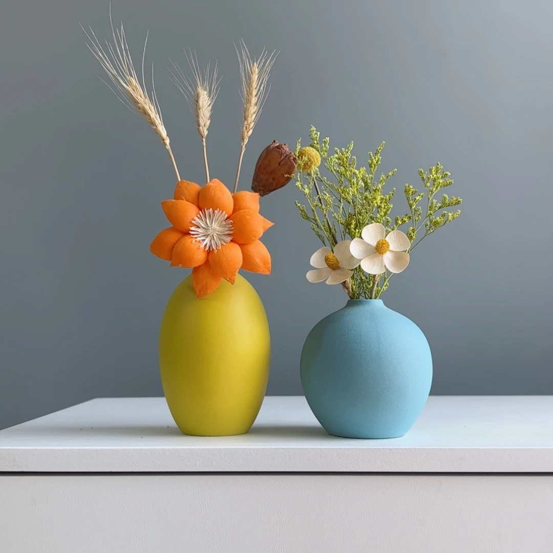 摆件陶瓷小花瓶摆件含花总高约20-30cm
