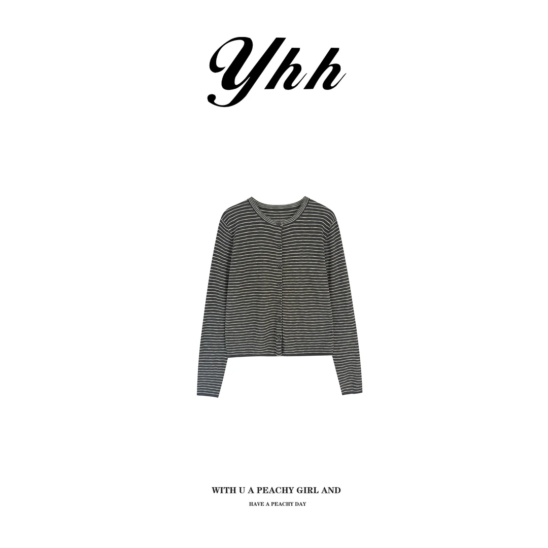 【YHH】春夏休闲慵懒风时尚长袖毛衣竹节薄款开衫-YHW50016